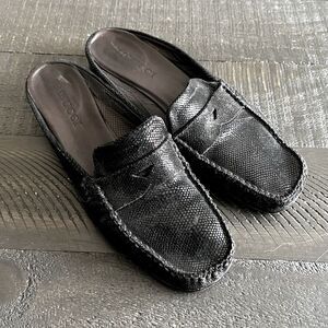 Sesto Meucci Embossed Leather Slip Open Back Flats Loafers Size 7.5